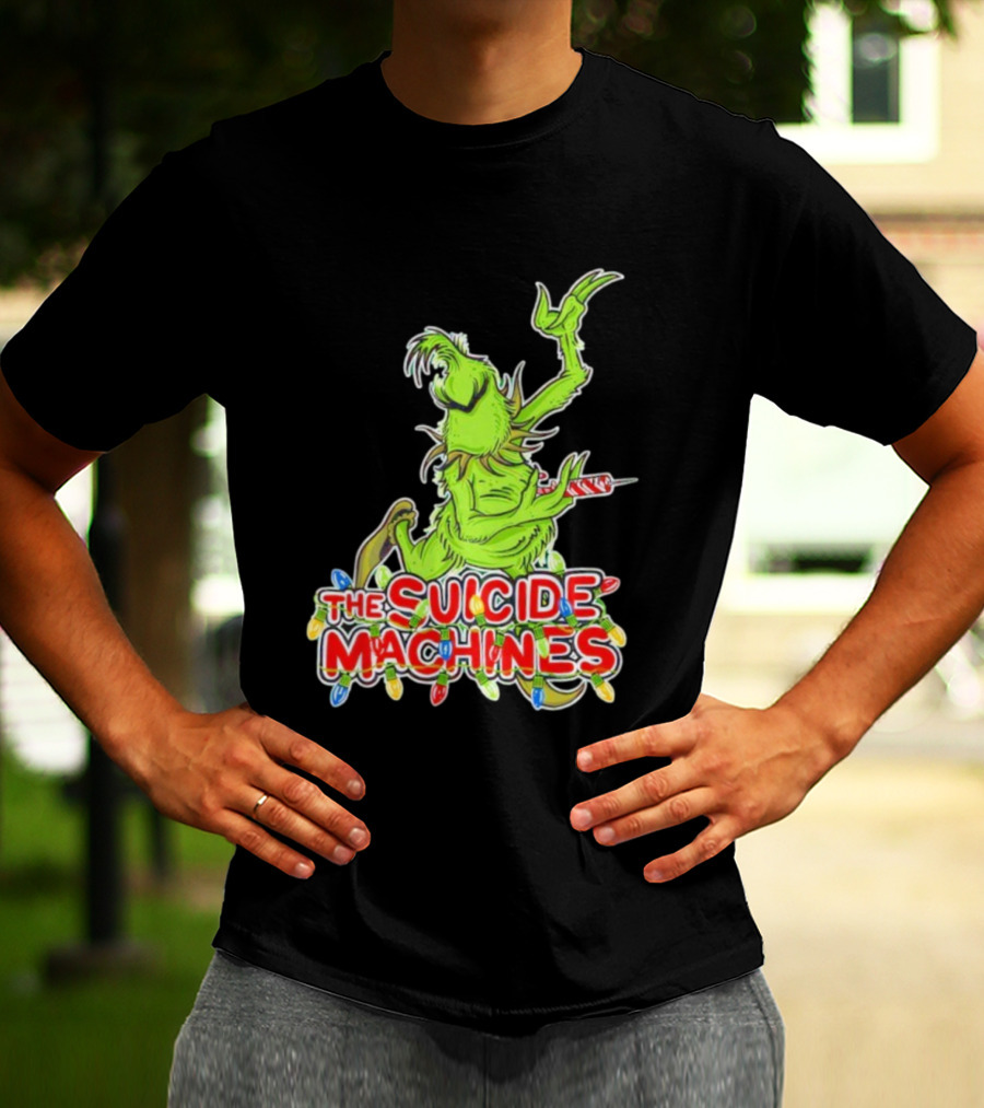 The Suicide Machines Grinch Holding Candy Cane With Christmas Lights T-Shirt