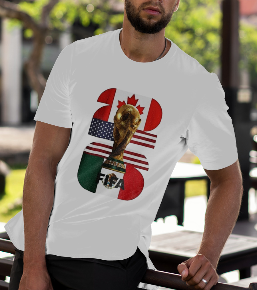 FIFA World Cup 2026 Canada USA Mexico Trophy Flags T-Shirt