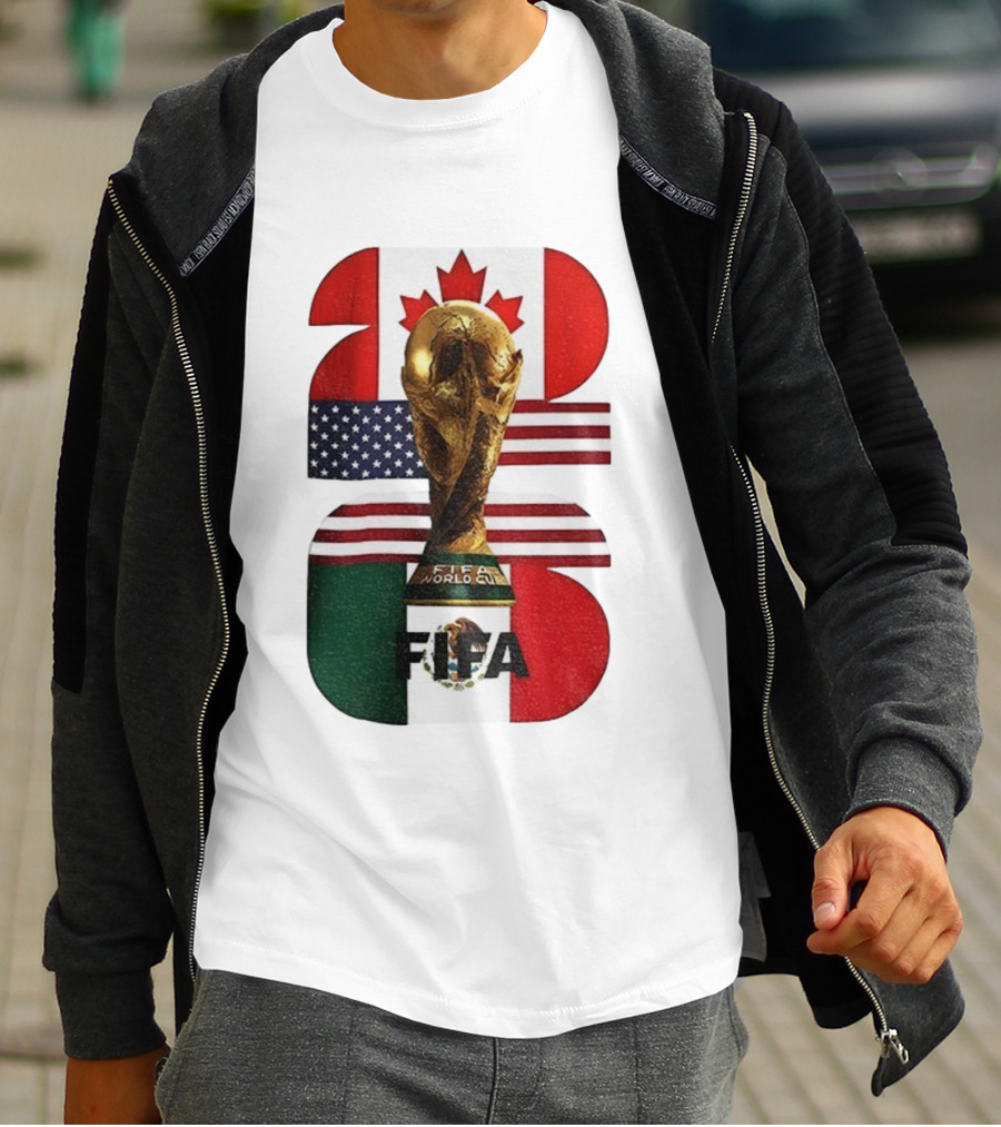 FIFA World Cup 2026 Canada USA Mexico Trophy Flags T-Shirt