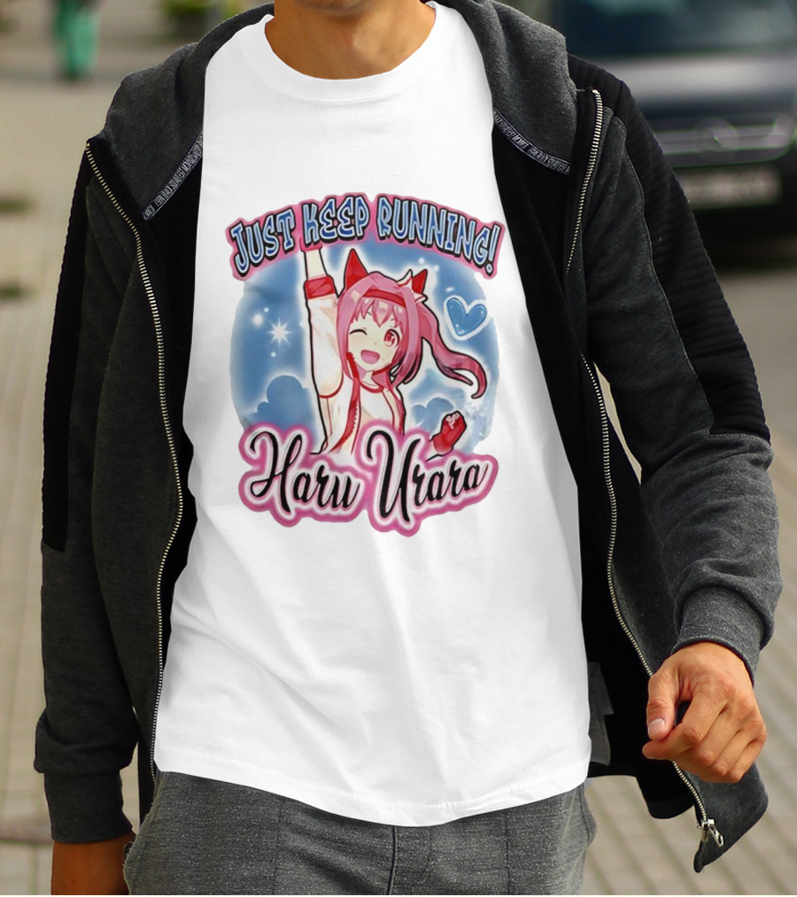 JUST KEEP RUNNING HARU URARA ANIME WINKING CHARACTER WITH HEART AND STARS T-Shirt