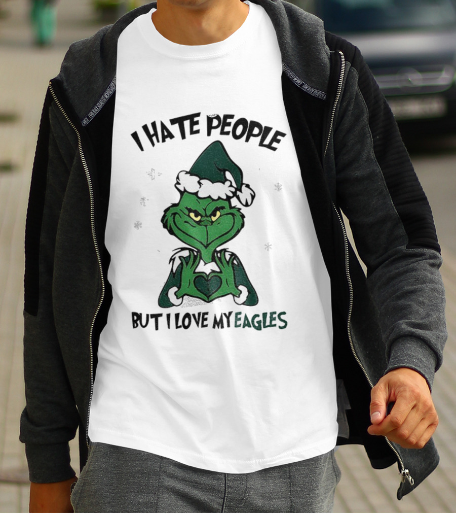 Philadelphia Football Grinch I Hate People But I Love My Eagles Christmas T-Shirt