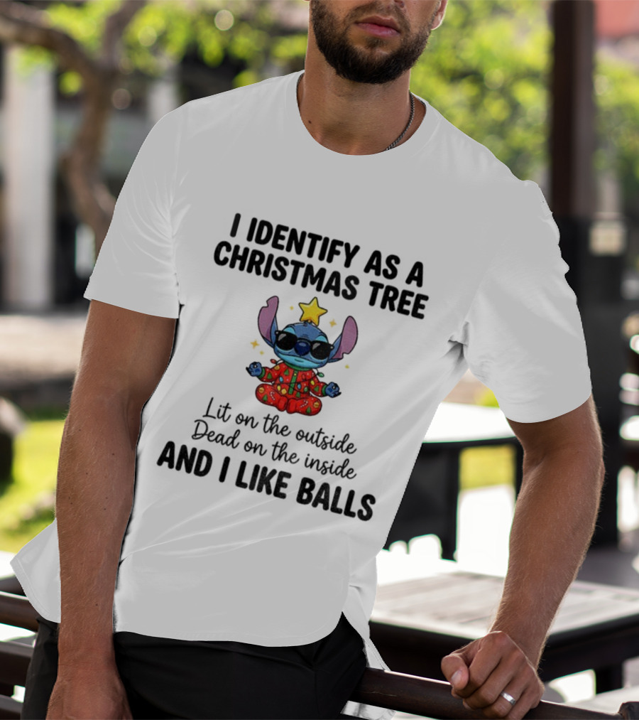 Stitch I Identify As A Christmas Tree Lit On The Outside Dead On The Inside And I Like Balls Christmas Pajama Star Glasses T-Shirt