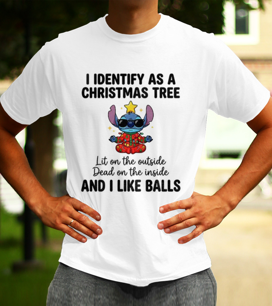 Stitch I Identify As A Christmas Tree Lit On The Outside Dead On The Inside And I Like Balls Christmas Pajama Star Glasses T-Shirt