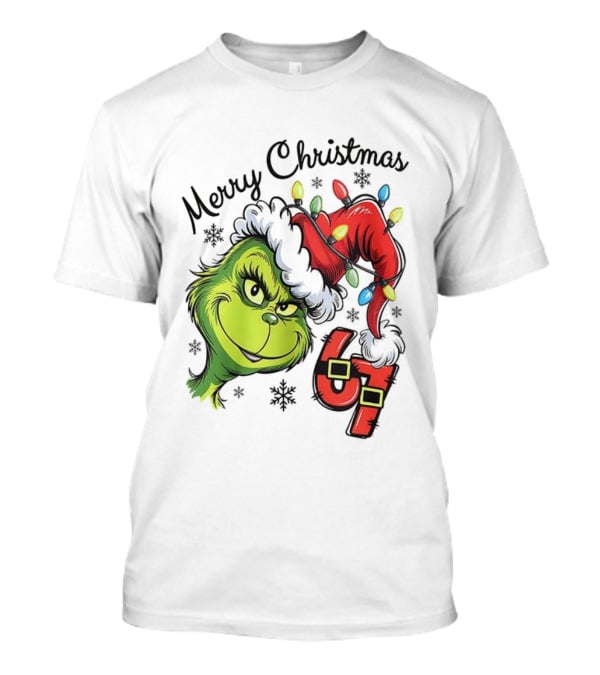 Grinch Merry Christmas 67 Festive Santa Hat Holiday Spirit T-Shirt