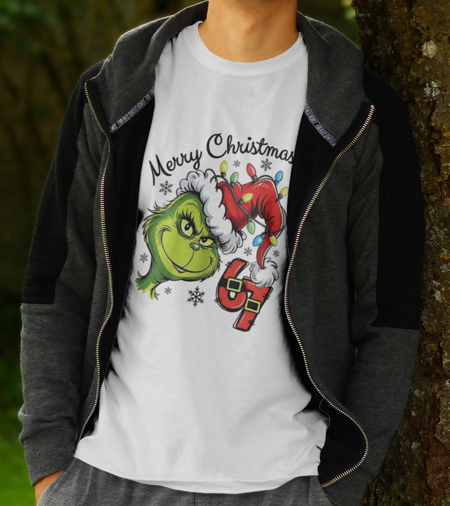 Grinch Merry Christmas 67 Festive Santa Hat Holiday Spirit T-Shirt