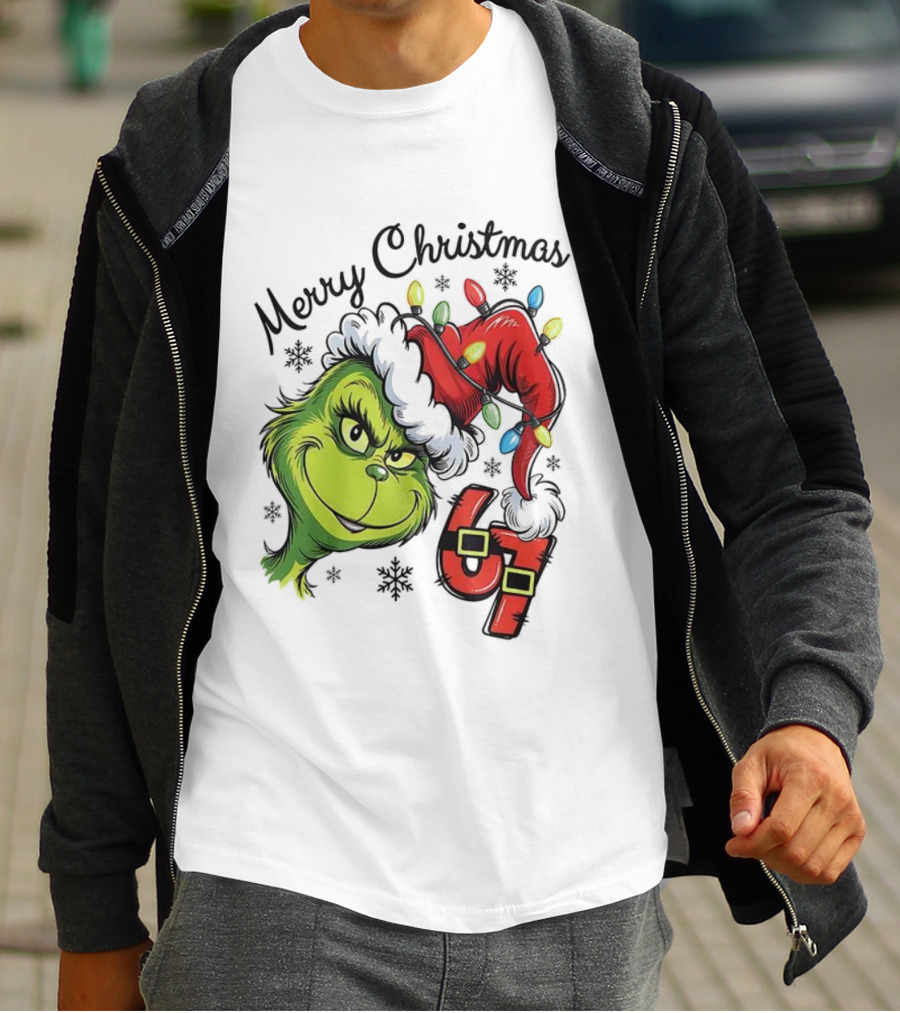 Grinch Merry Christmas 67 Festive Santa Hat Holiday Spirit T-Shirt