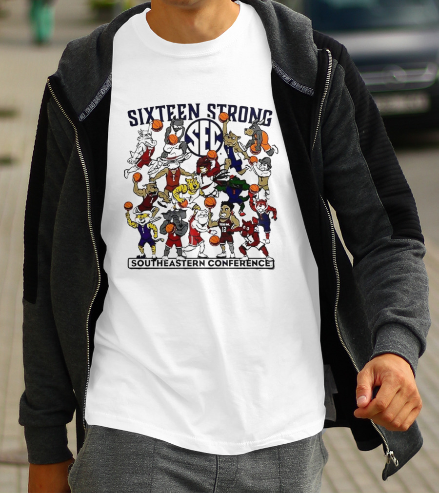 Sixteen Strong Southeastern Conference Basketball Mascots Playing Action T-Shirt