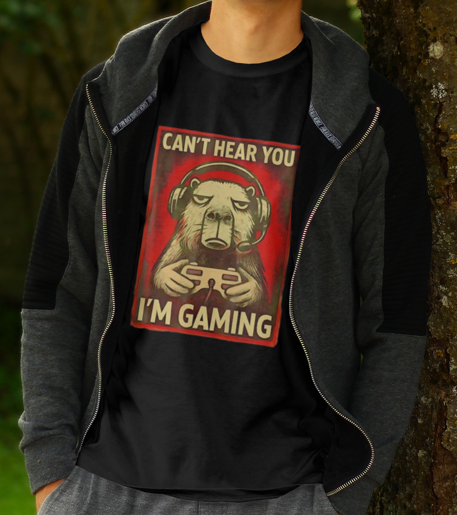 Can't Hear You I'm Gaming Capybara With Headphones Vintage Gaming Vibes T-Shirt