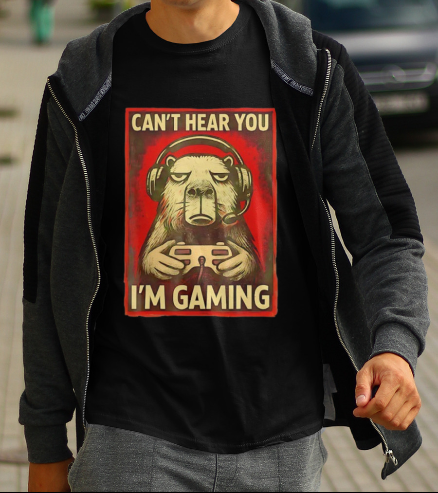 Can't Hear You I'm Gaming Capybara With Headphones Vintage Gaming Vibes T-Shirt