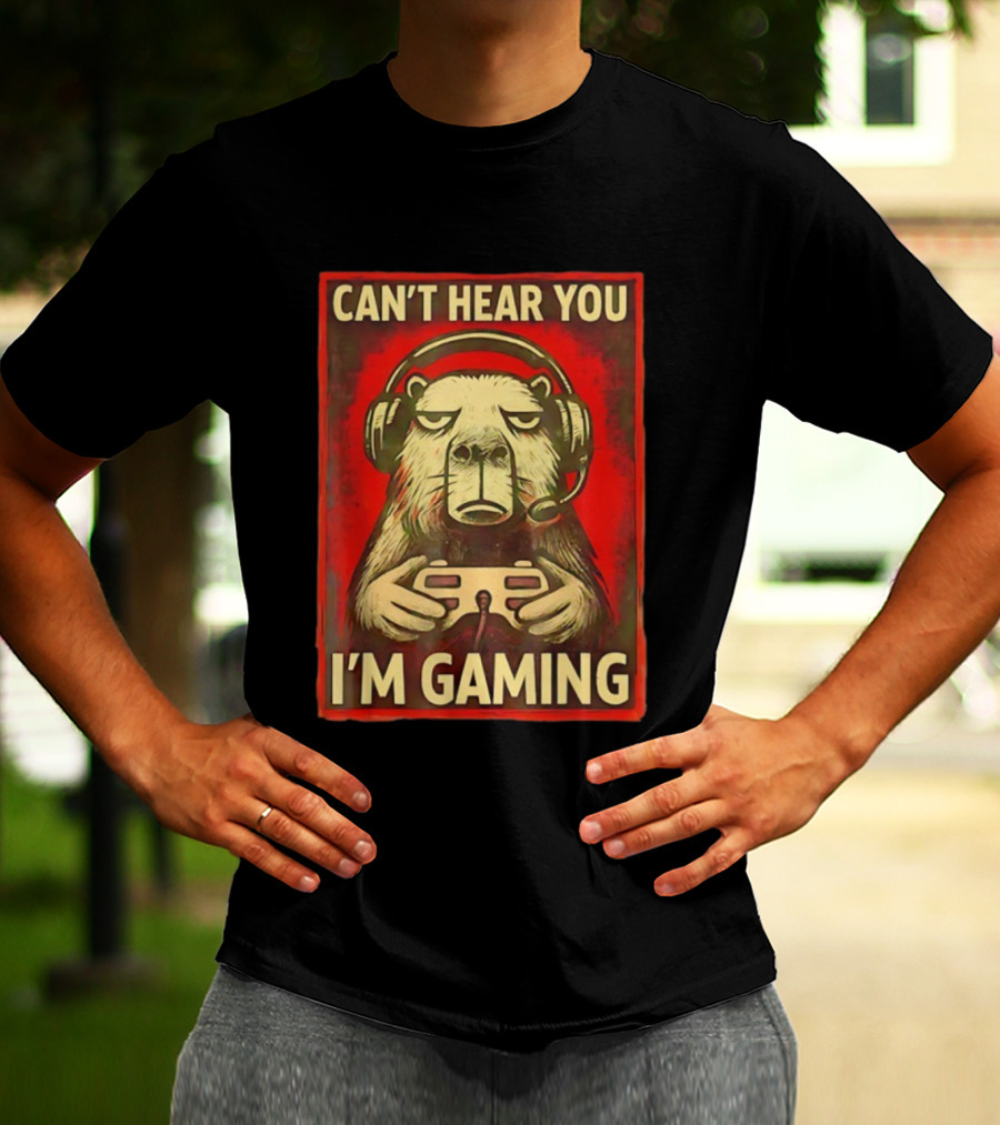 Can't Hear You I'm Gaming Capybara With Headphones Vintage Gaming Vibes T-Shirt