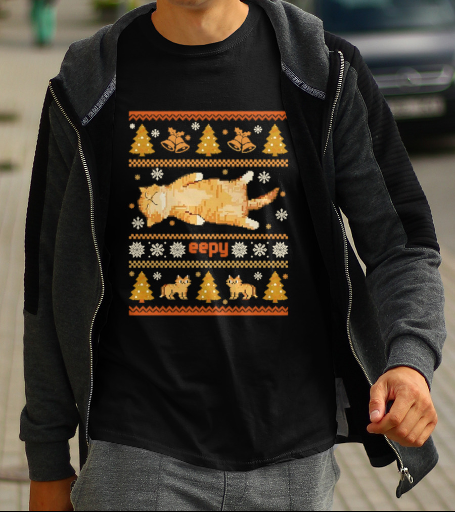 Eepy Cat Silly Sleepy Ugly Christmas Meme Snowflakes Trees Ducks T-Shirt