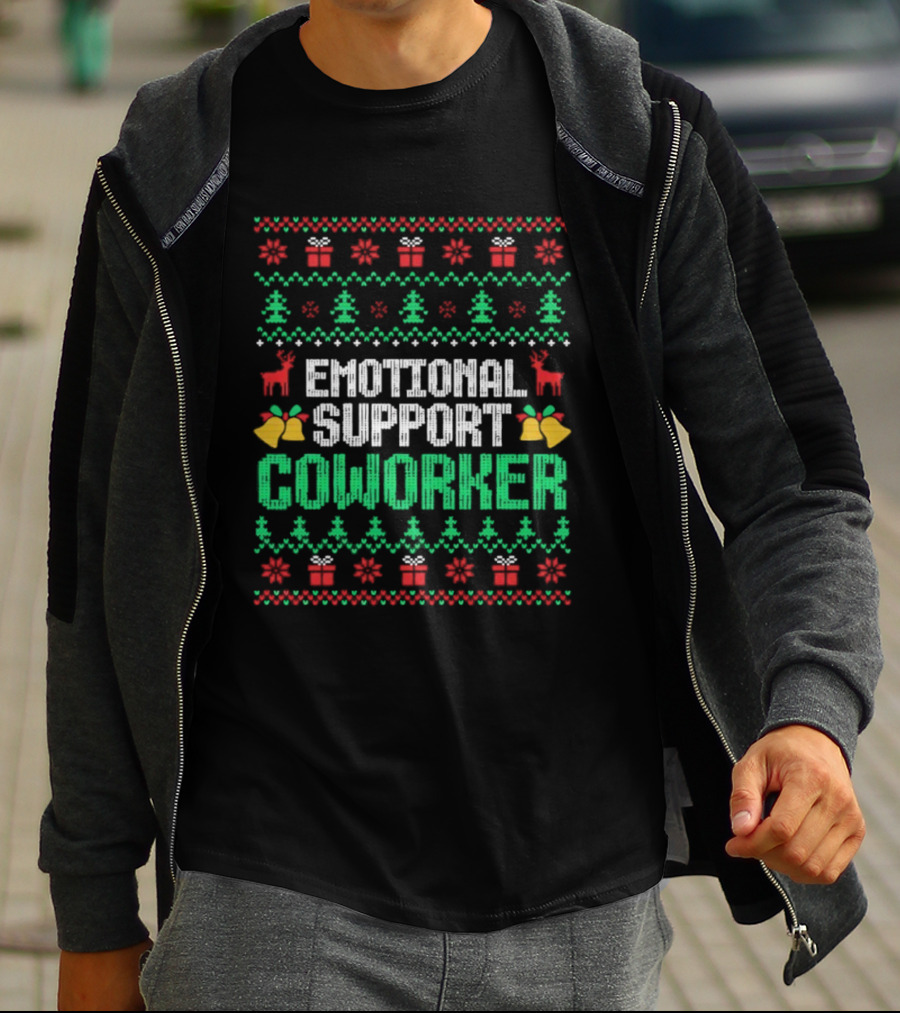 Emotional Support Coworker Ugly Christmas Sweater Reindeer Trees T-Shirt