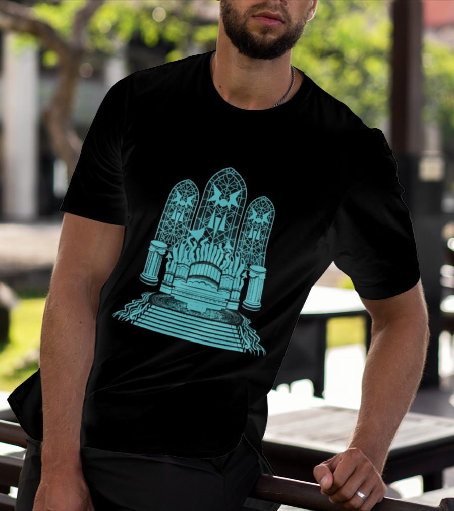 Stained Glass Organ Throne With Gothic Cathedral Window Arches T-Shirt