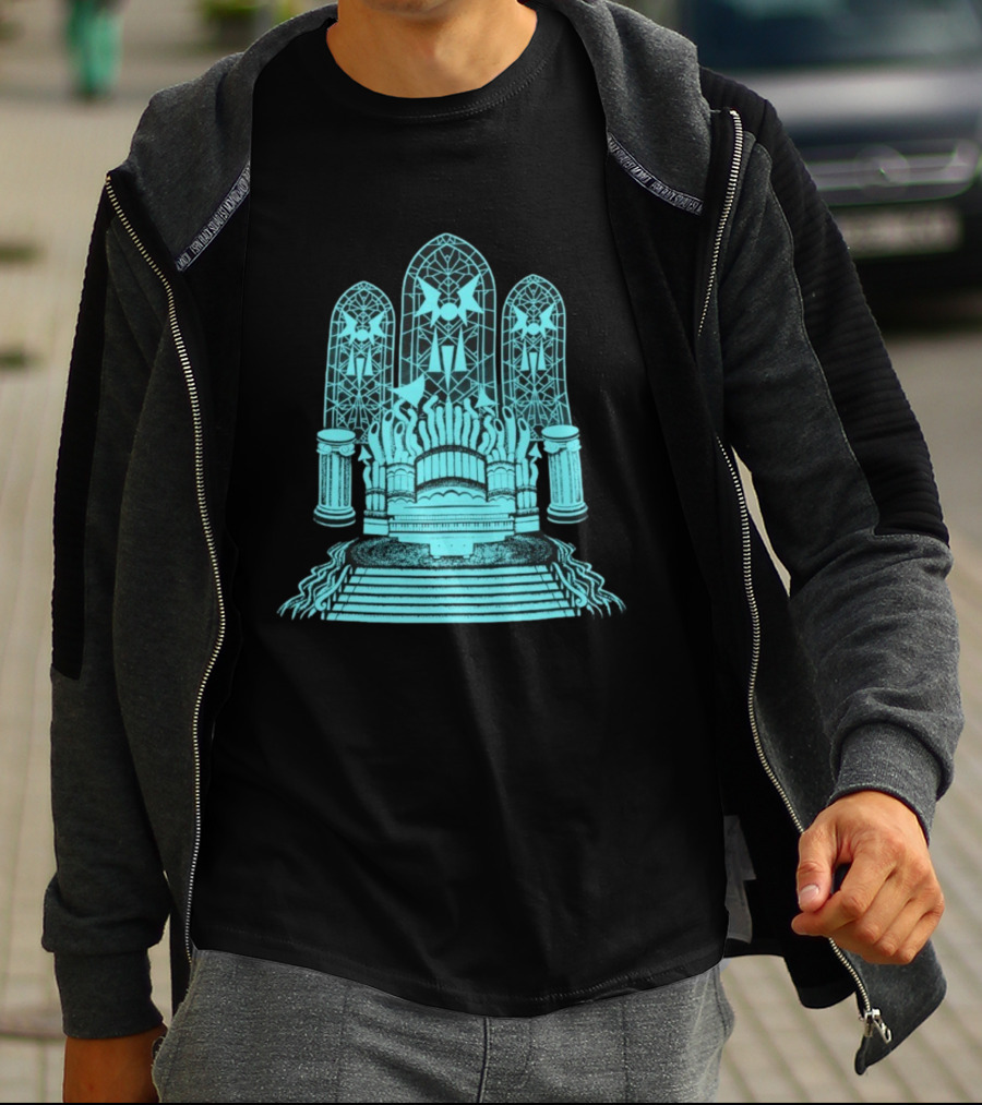 Stained Glass Organ Throne With Gothic Cathedral Window Arches T-Shirt