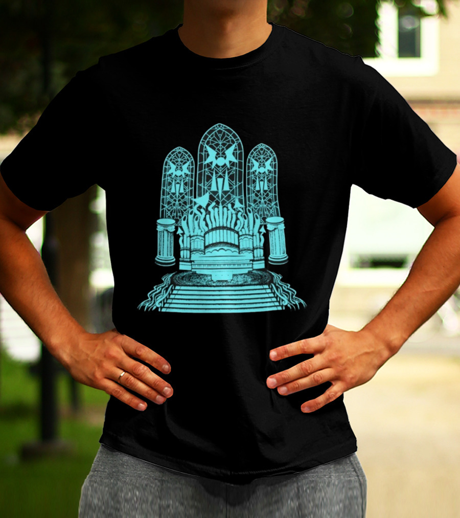 Stained Glass Organ Throne With Gothic Cathedral Window Arches T-Shirt
