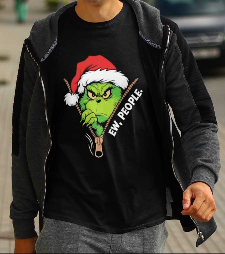 Grinch Ew People Christmas Green Monster Santa Hat T-Shirt