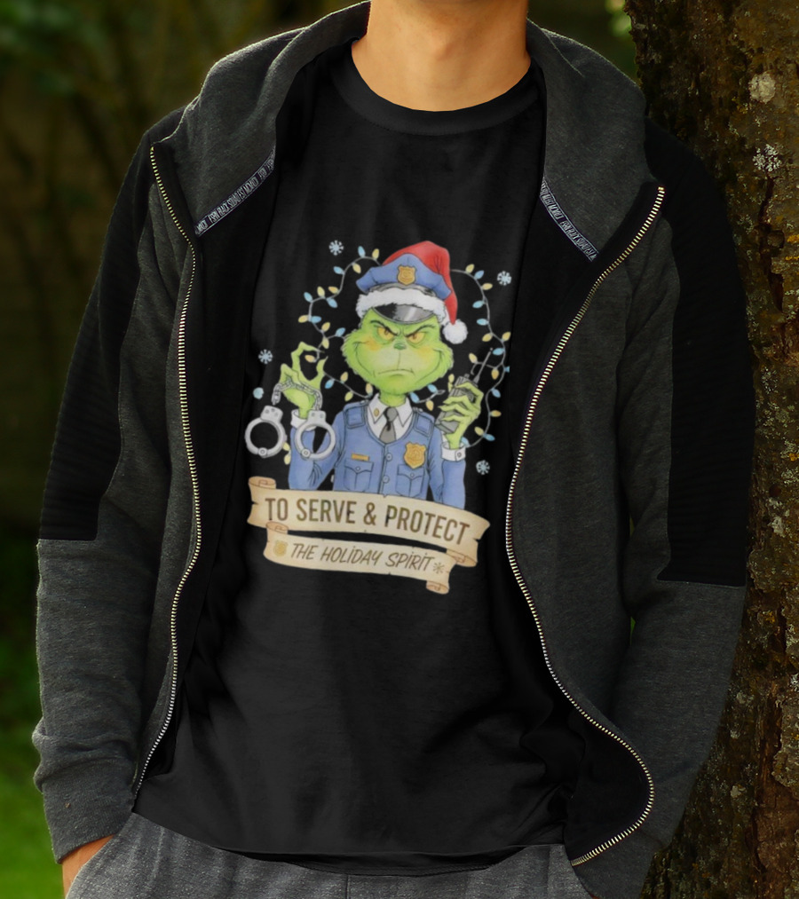 Grinch Police To Serve Protect Holiday Spirit Christmas Lights Handcuffs T-Shirt
