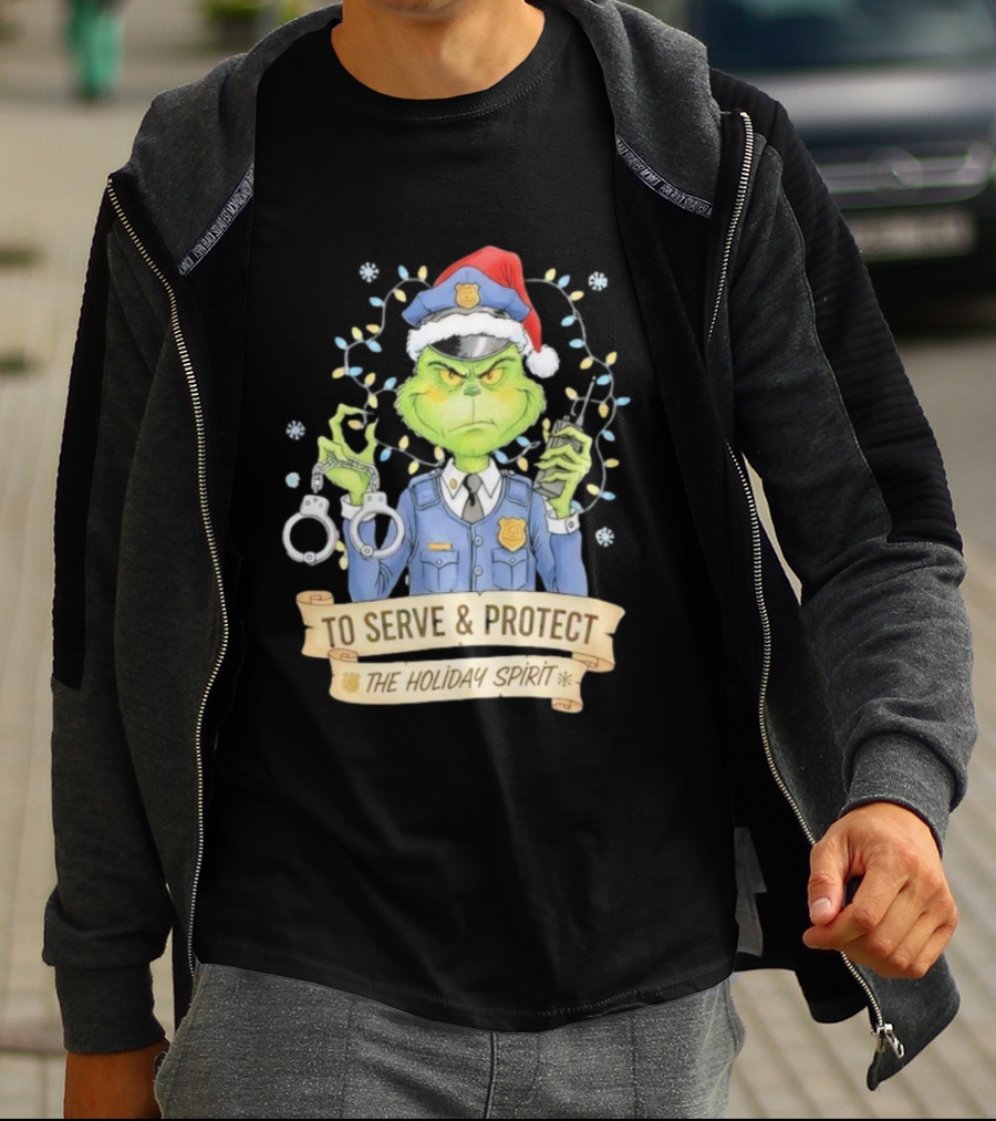 Grinch Police To Serve Protect Holiday Spirit Christmas Lights Handcuffs T-Shirt