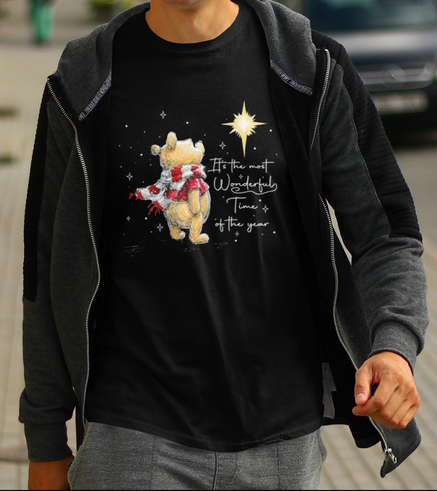 It's The Most Wonderful Time Of The Year Christmas Winnie The Pooh Star And Scarf T-Shirt