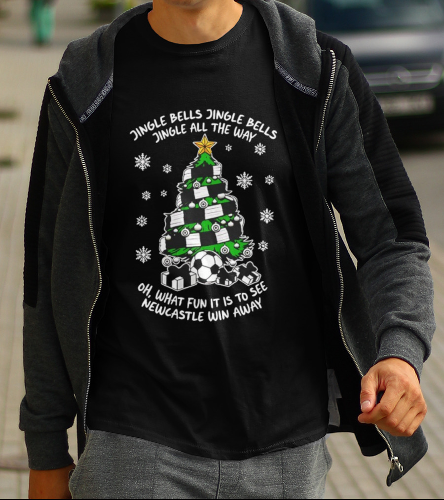 Jingle Bells Jingle All The Way Newcastle Win Away Christmas Tree Soccer Fun T-Shirt