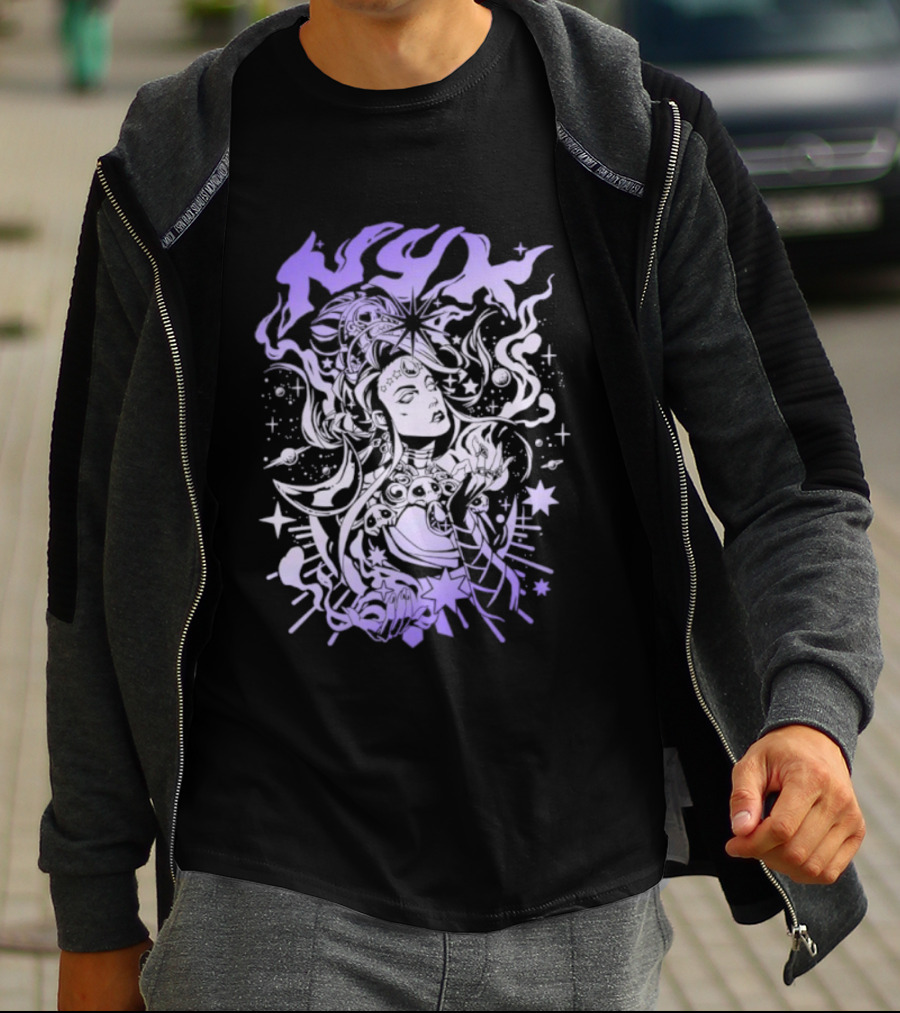 Hades Nyx Night Incarnate Mythology Art Purple Aesthetic Stars And Moons T-Shirt