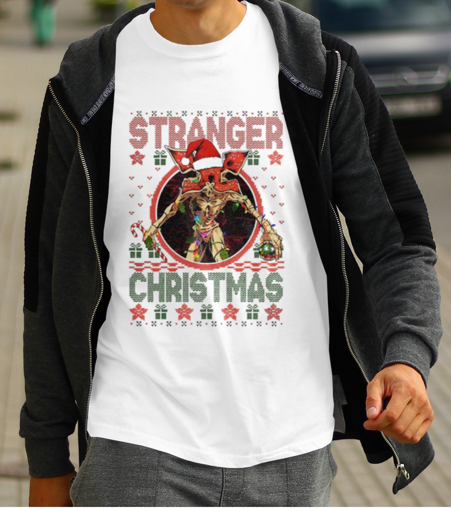 Stranger Christmas Demogorgon Santa Hat T-Shirt