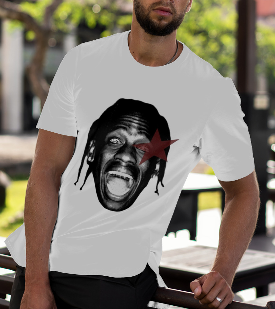 4028 Laflame Red Star Eye Black And White Face Graphic T-Shirt