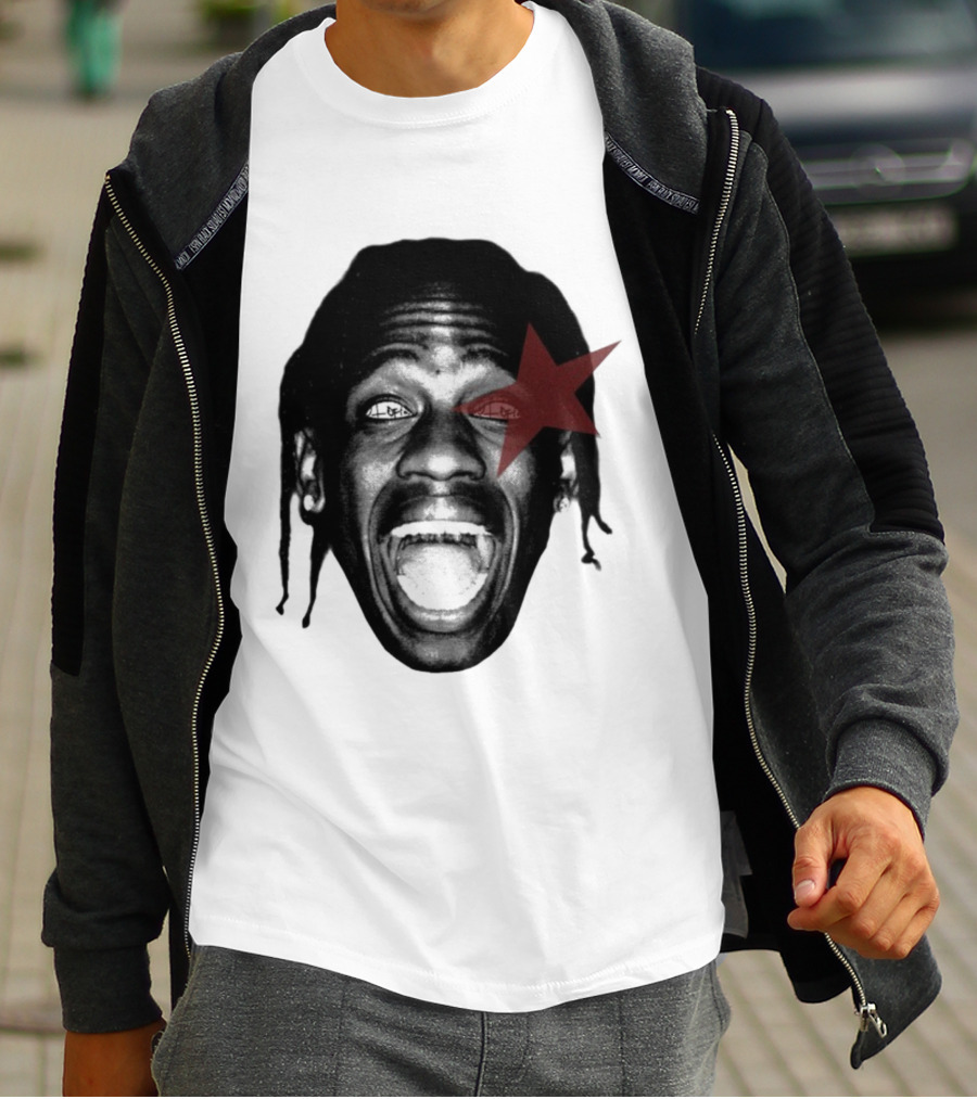 4028 Laflame Red Star Eye Black And White Face Graphic T-Shirt