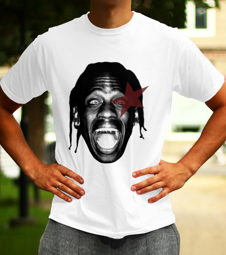 4028 Laflame Red Star Eye Black And White Face Graphic T-Shirt