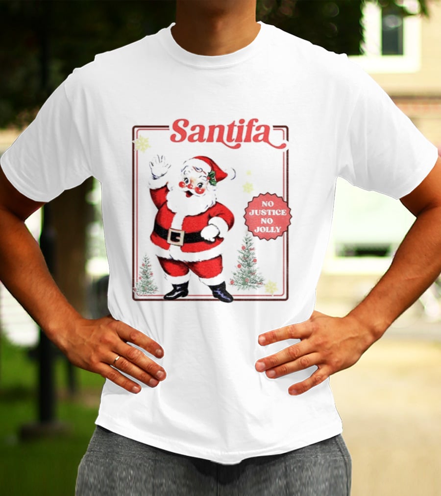 Santifa No Justice No Jolly Vintage Santa Anti Trump Christmas T-Shirt