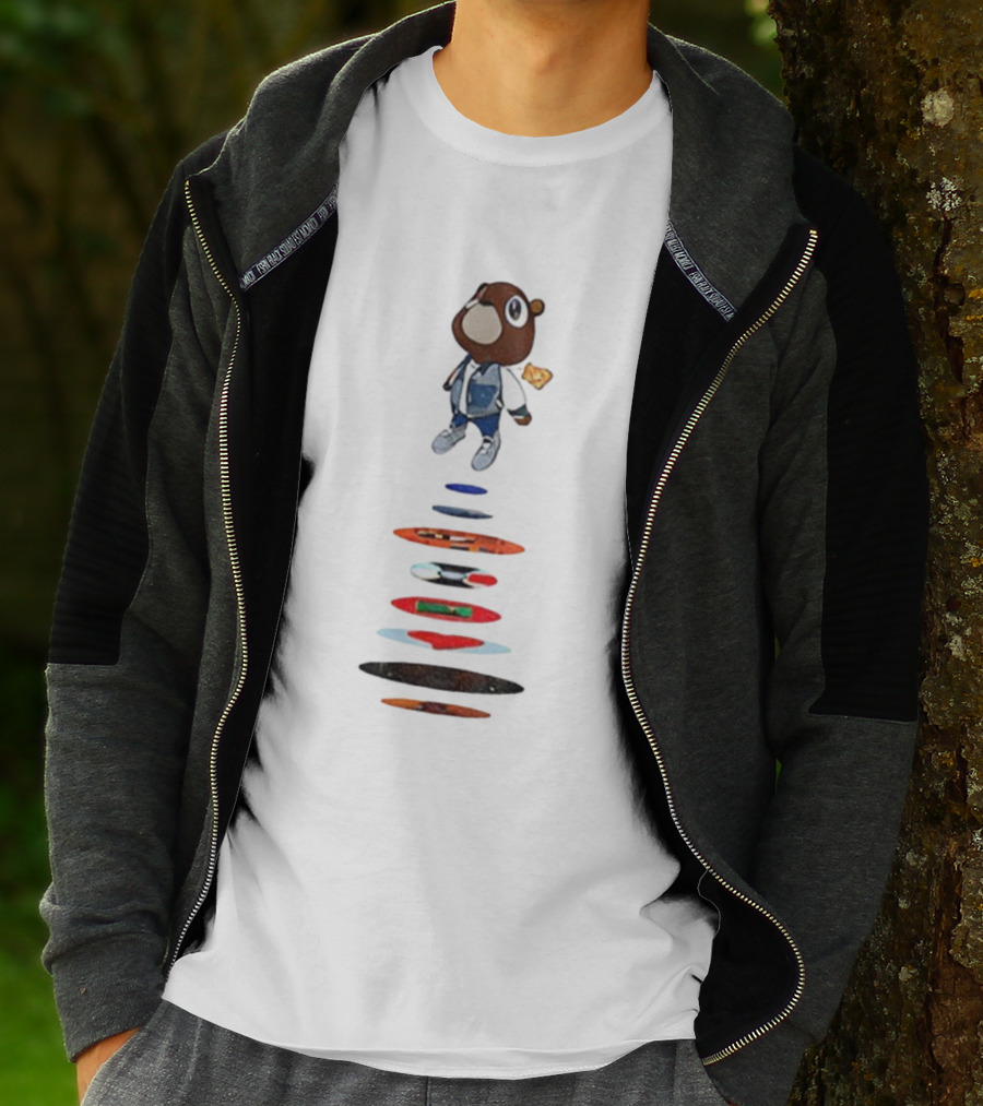 Kan West Bear College Theme Graduation Sneakers Denim Jacket Character T-Shirt