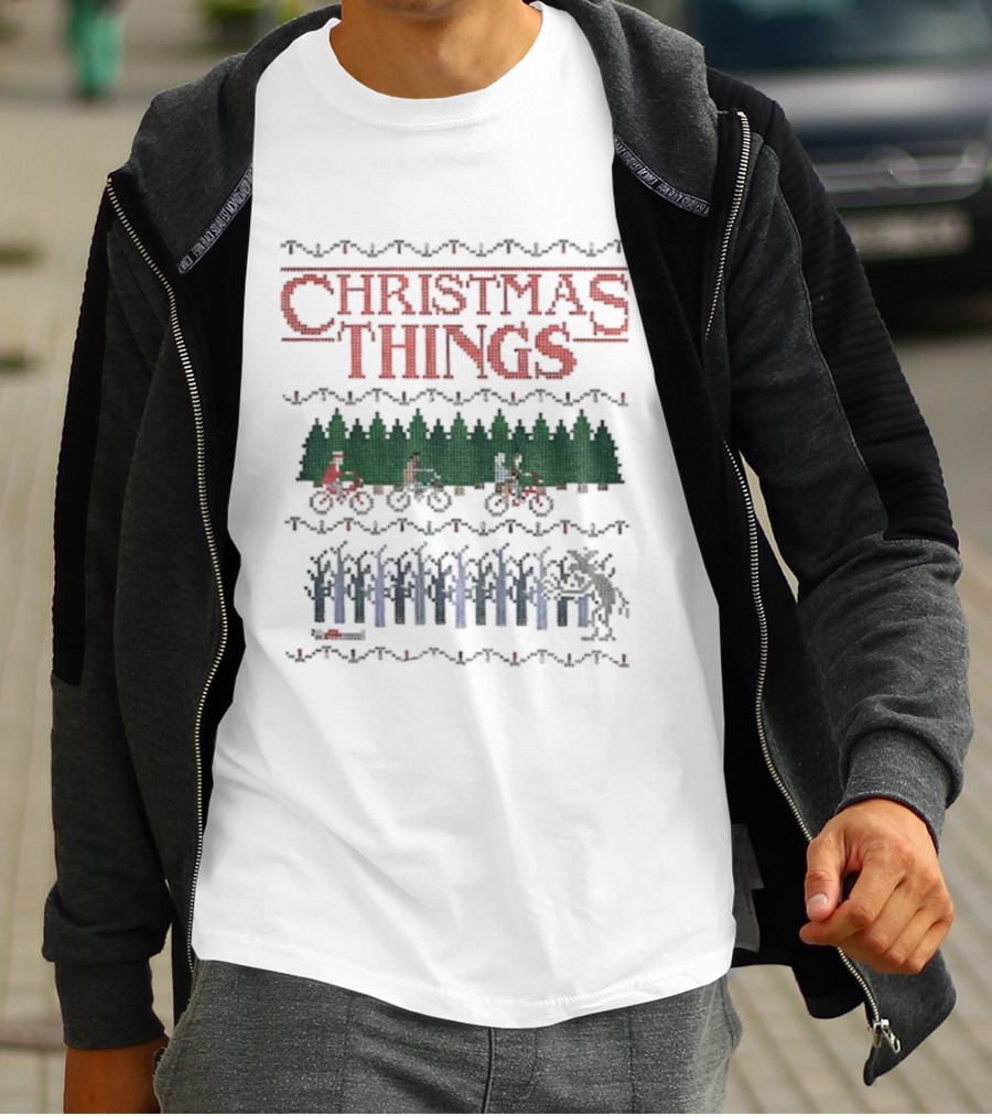 Christmas Things Stranger Upside Down Bicycle Merry Xmas T-Shirt
