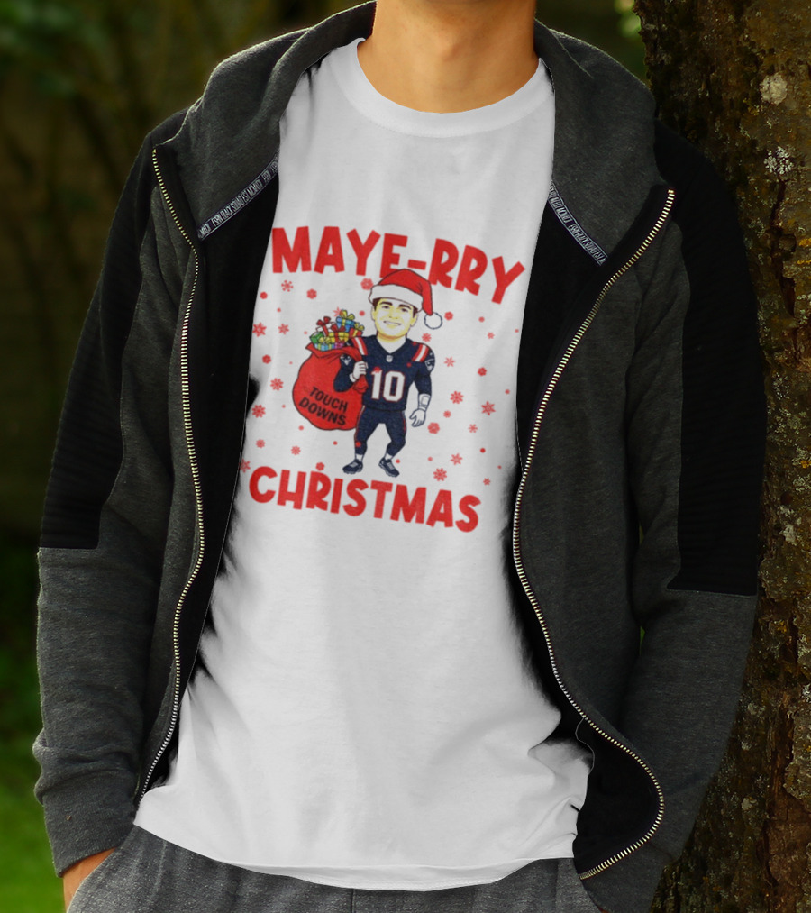 Maye-rry Christmas Drake Maye Santa Hat Touchdowns T-Shirt