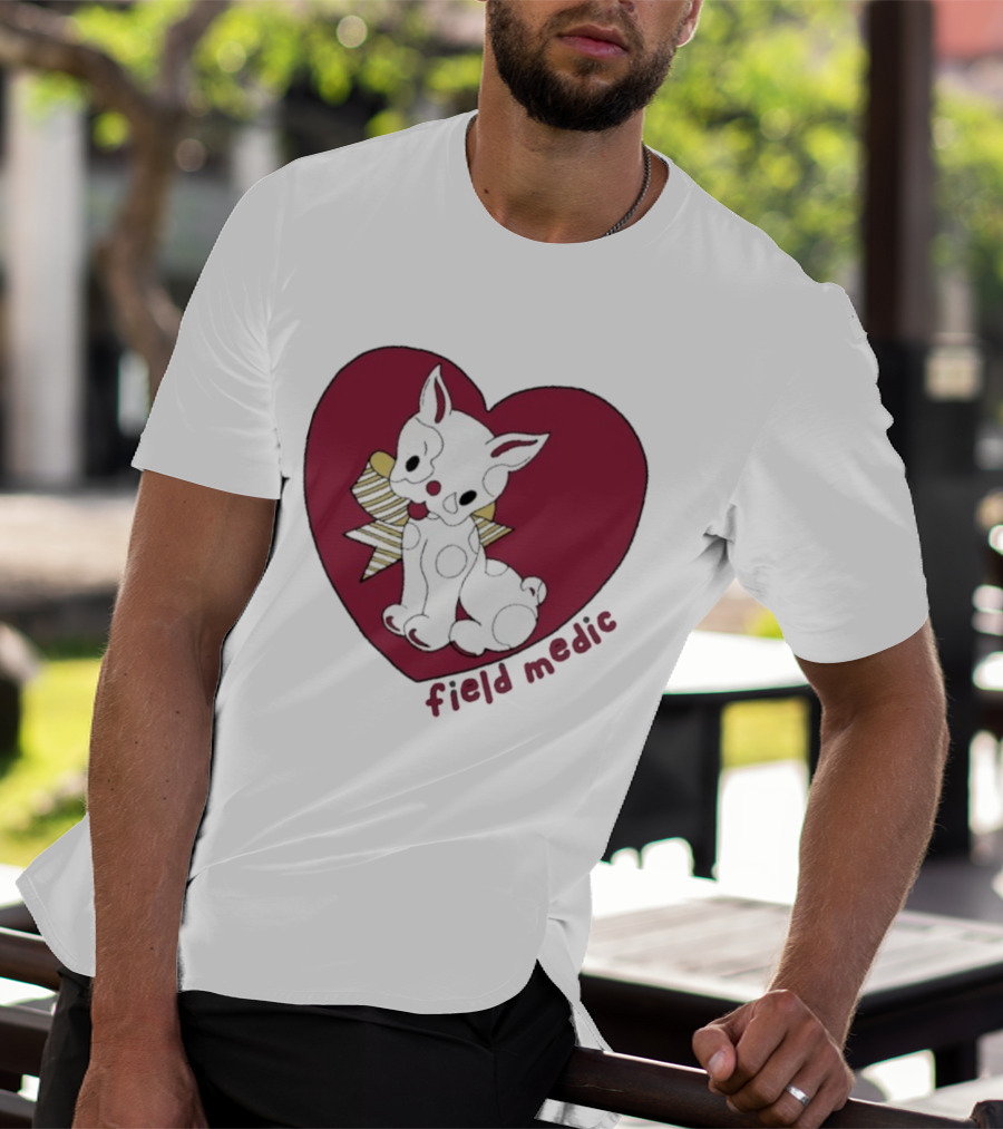 Field Medic Cute Dog Heart Bow Patchwork Style T-Shirt