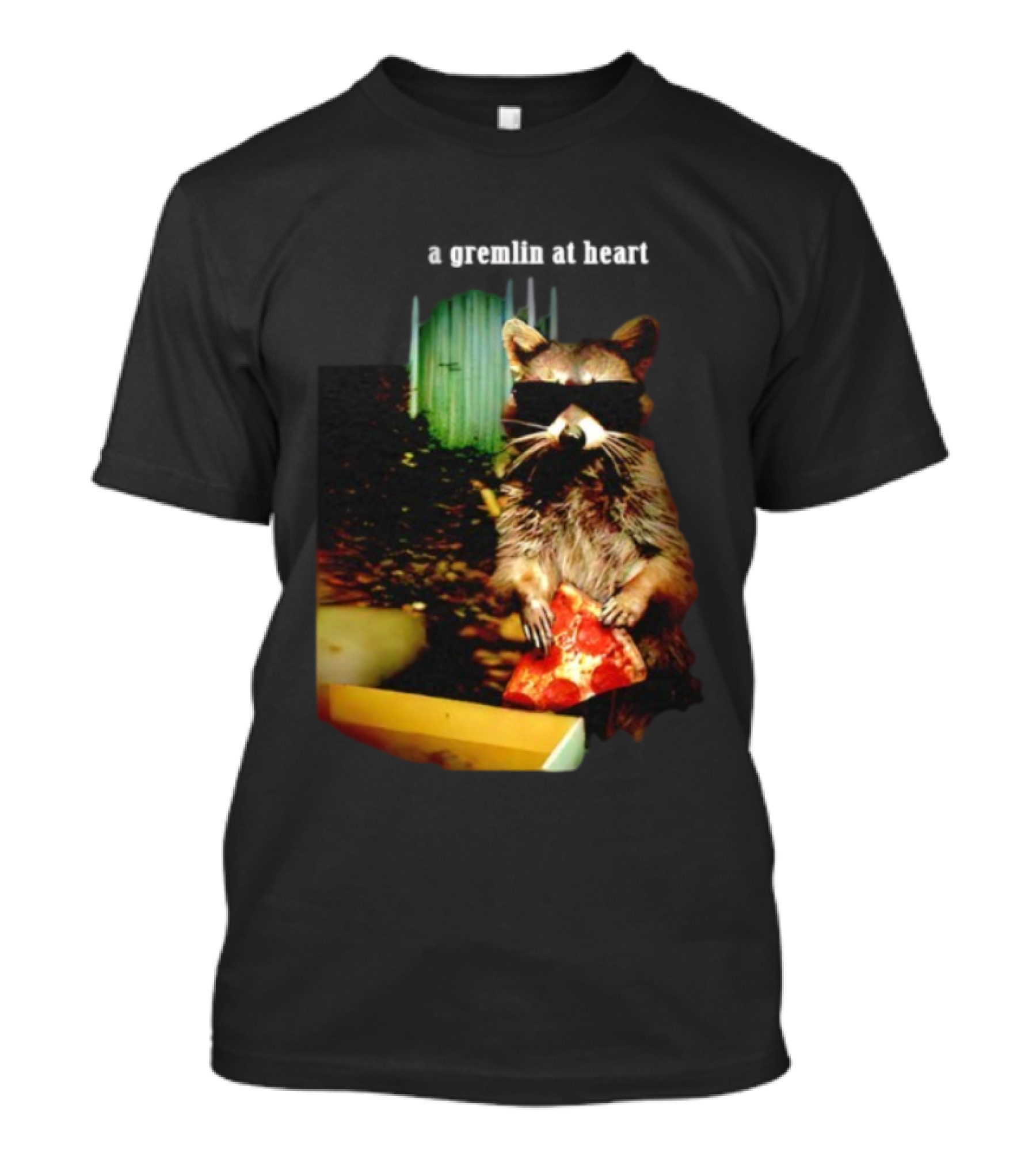 Gremlin At Heart Raccoon Eating Pizza Holding Slice T-Shirt