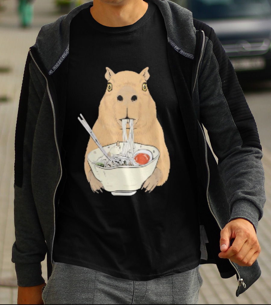 Capybara Eating Ramen Noodles Japanese Style T-Shirt