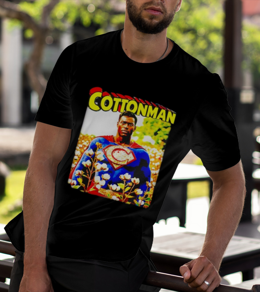 Cottonman Superman Hero In Blooming Cotton Field T-Shirt