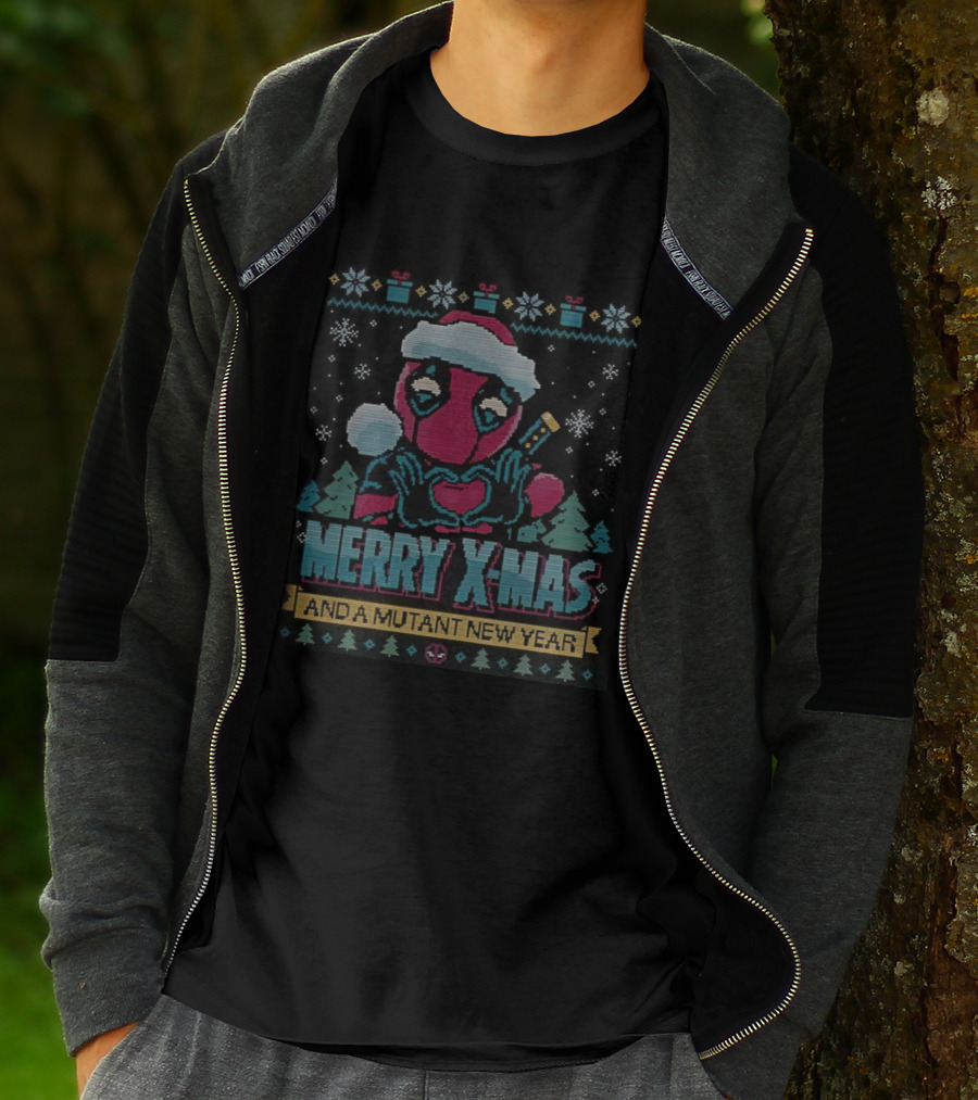 Deadpool Merry Xmas And A Mutant New Year Santa Hat Christmas Sweater T-Shirt