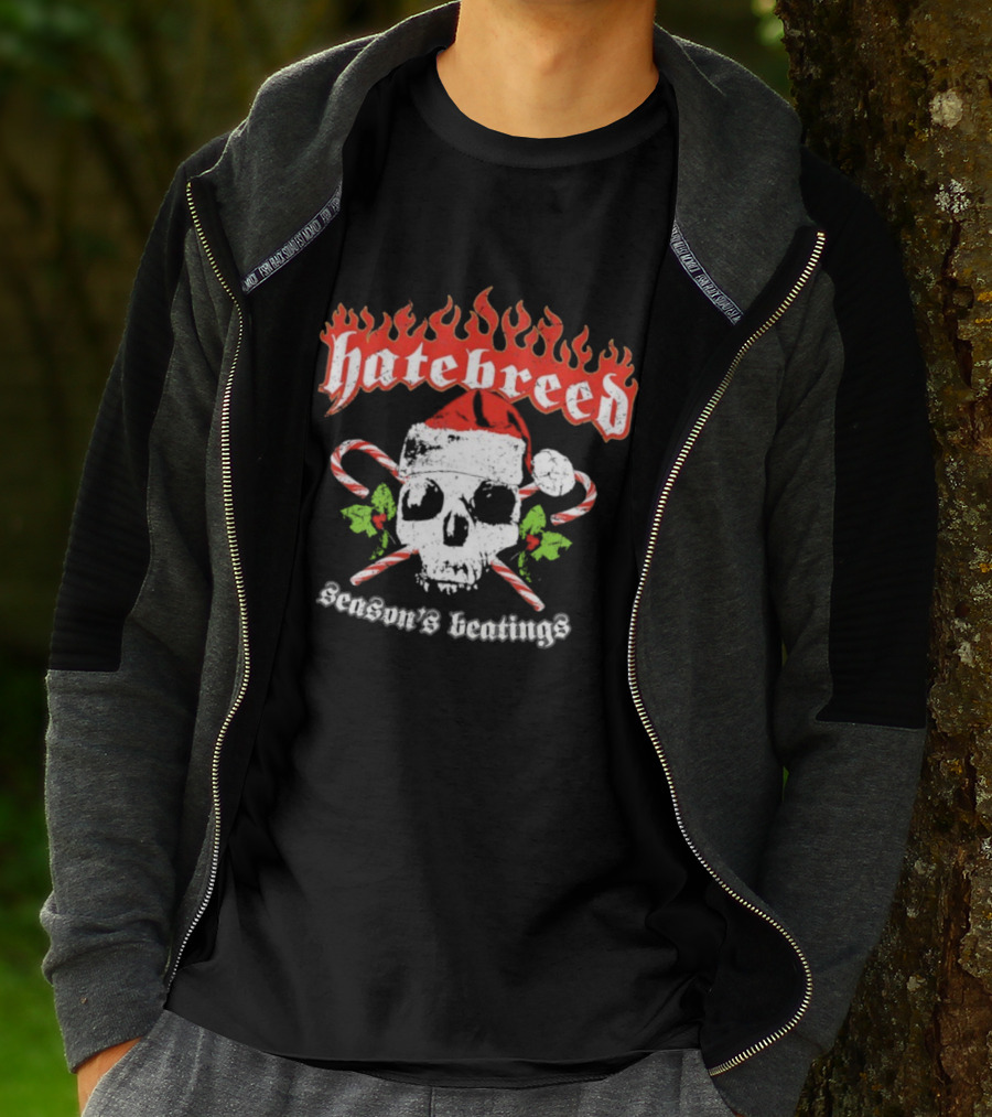 Hatebreed Flaming Logo Christmas Santa Skull Seasons Beatings T-Shirt
