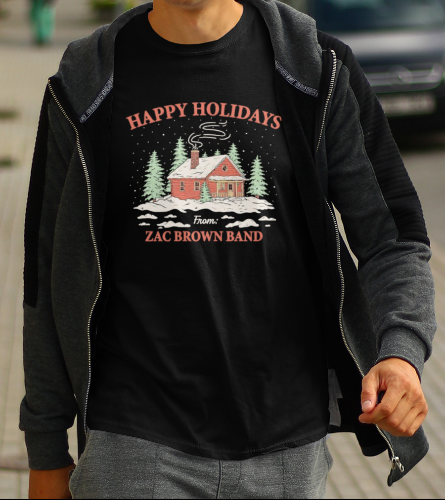 Happy Holidays Cabin Scene Snowy Winter Zac Brown Band T-Shirt