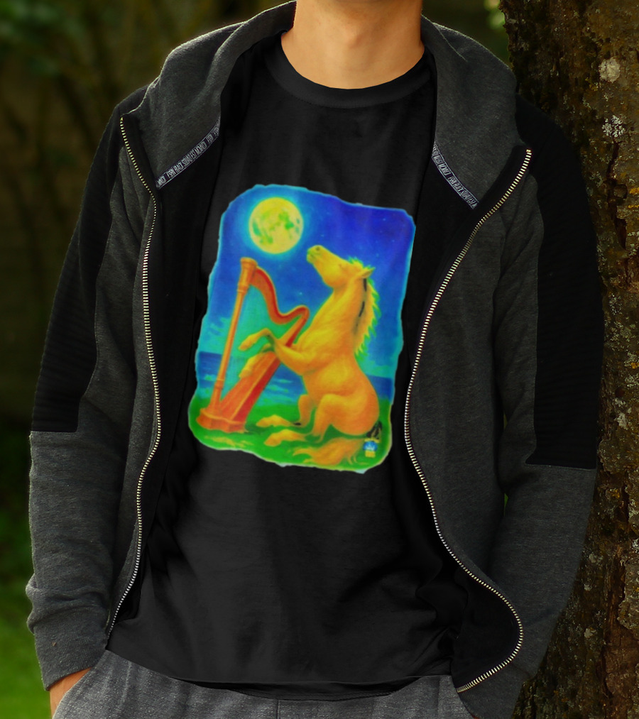 Magical Moonlit Horse Harp Player Fantasy Scene For Horse Lovers T-Shirt