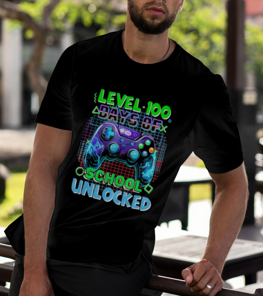 Level 100 Days Of School Unlocked Video Games Controller T-Shirt