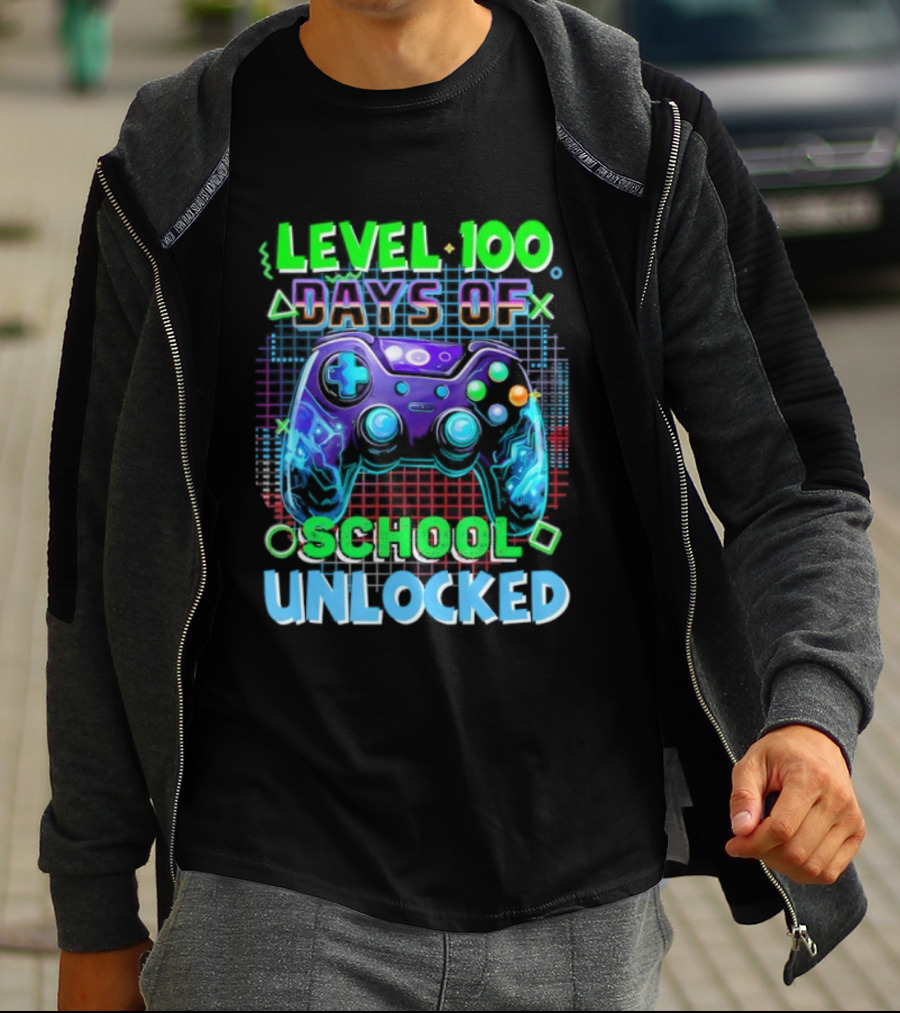 Level 100 Days Of School Unlocked Video Games Controller T-Shirt
