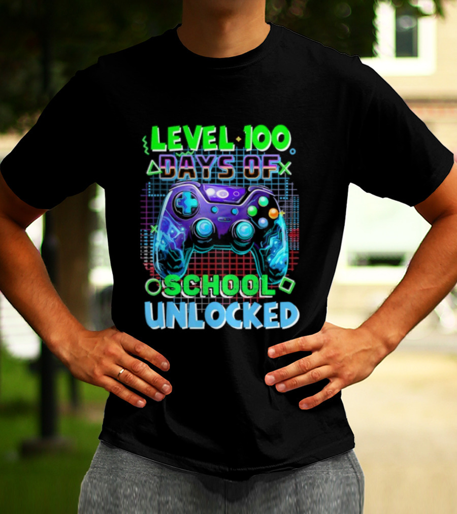 Level 100 Days Of School Unlocked Video Games Controller T-Shirt