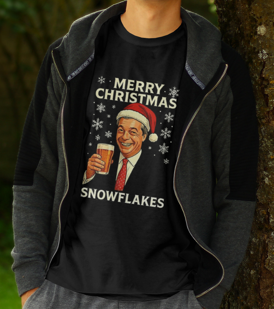 Merry Christmas Snowflakes Nigel Farage Raises His Glass Caricature T-Shirt