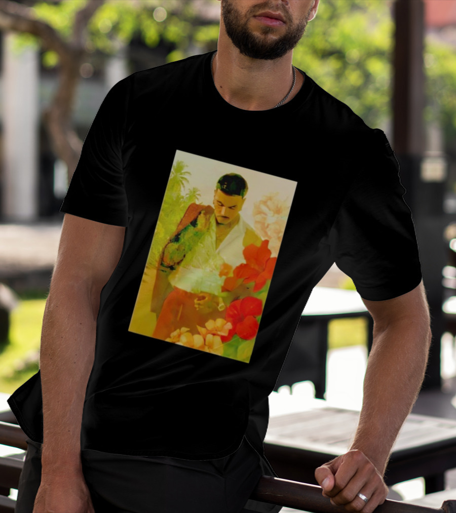 Rauw Alejandro Tropical Floral Portrait With Suit And Flowers T-Shirt