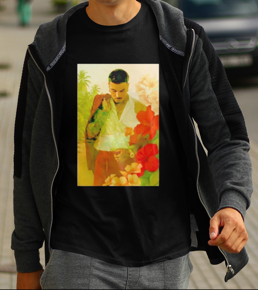 Rauw Alejandro Tropical Floral Portrait With Suit And Flowers T-Shirt