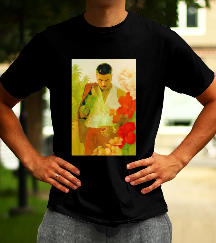 Rauw Alejandro Tropical Floral Portrait With Suit And Flowers T-Shirt