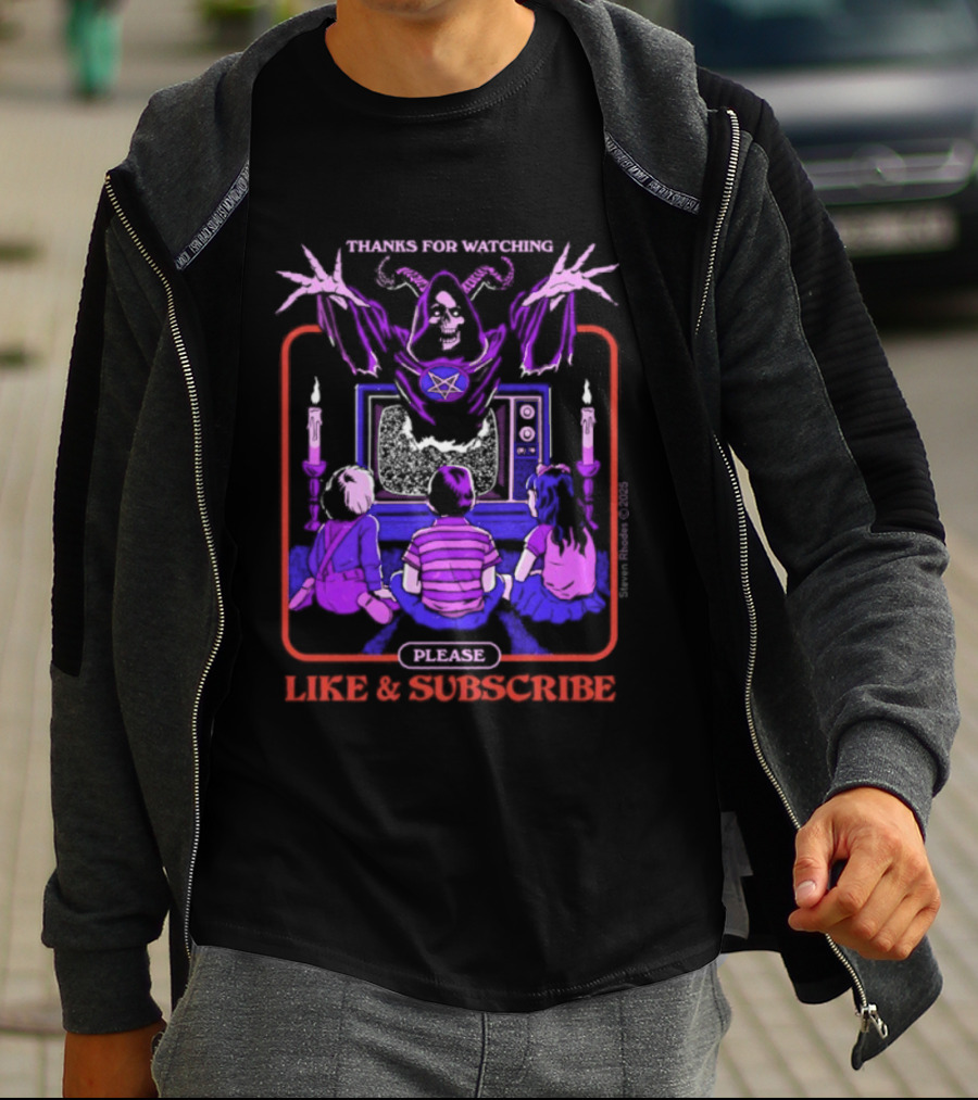 Thanks For Ing Please Like And Subscribe Live Retro Horror TV Scene With Ghastly Figure T-Shirt