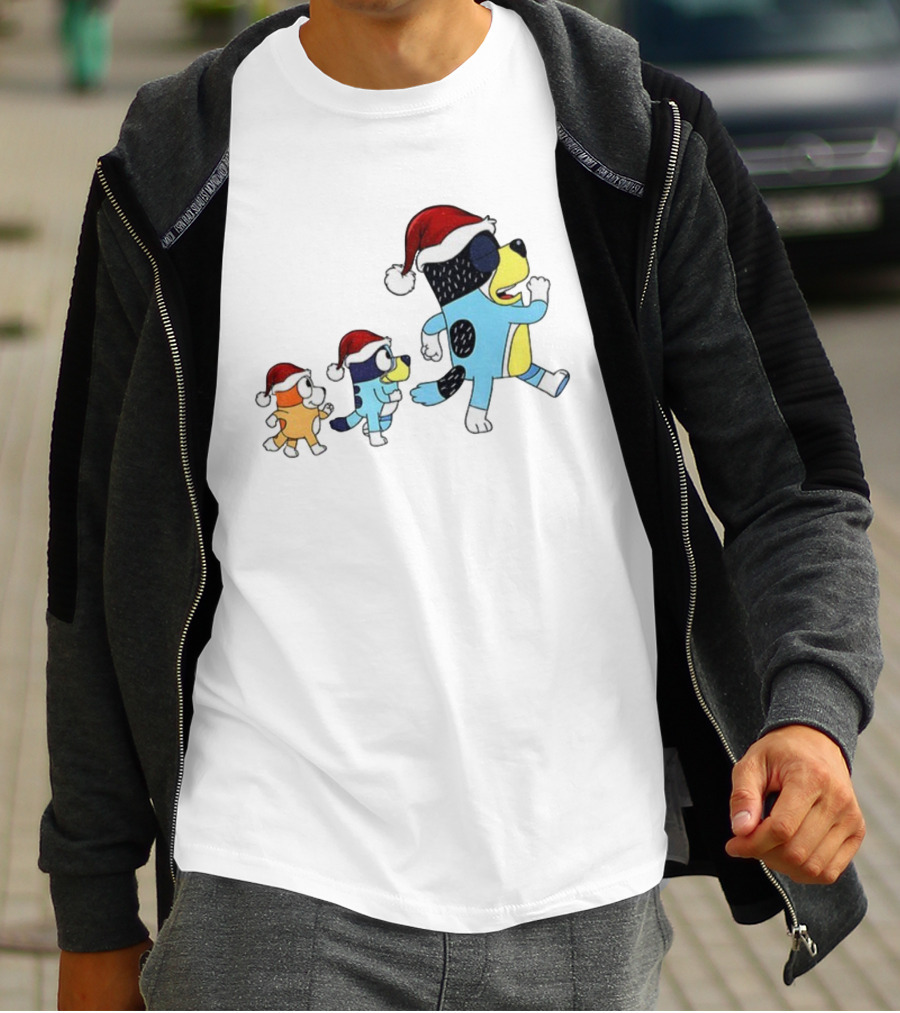 Bluey Bingo Bandit Santa Hat Merry Christmas Walk T-Shirt